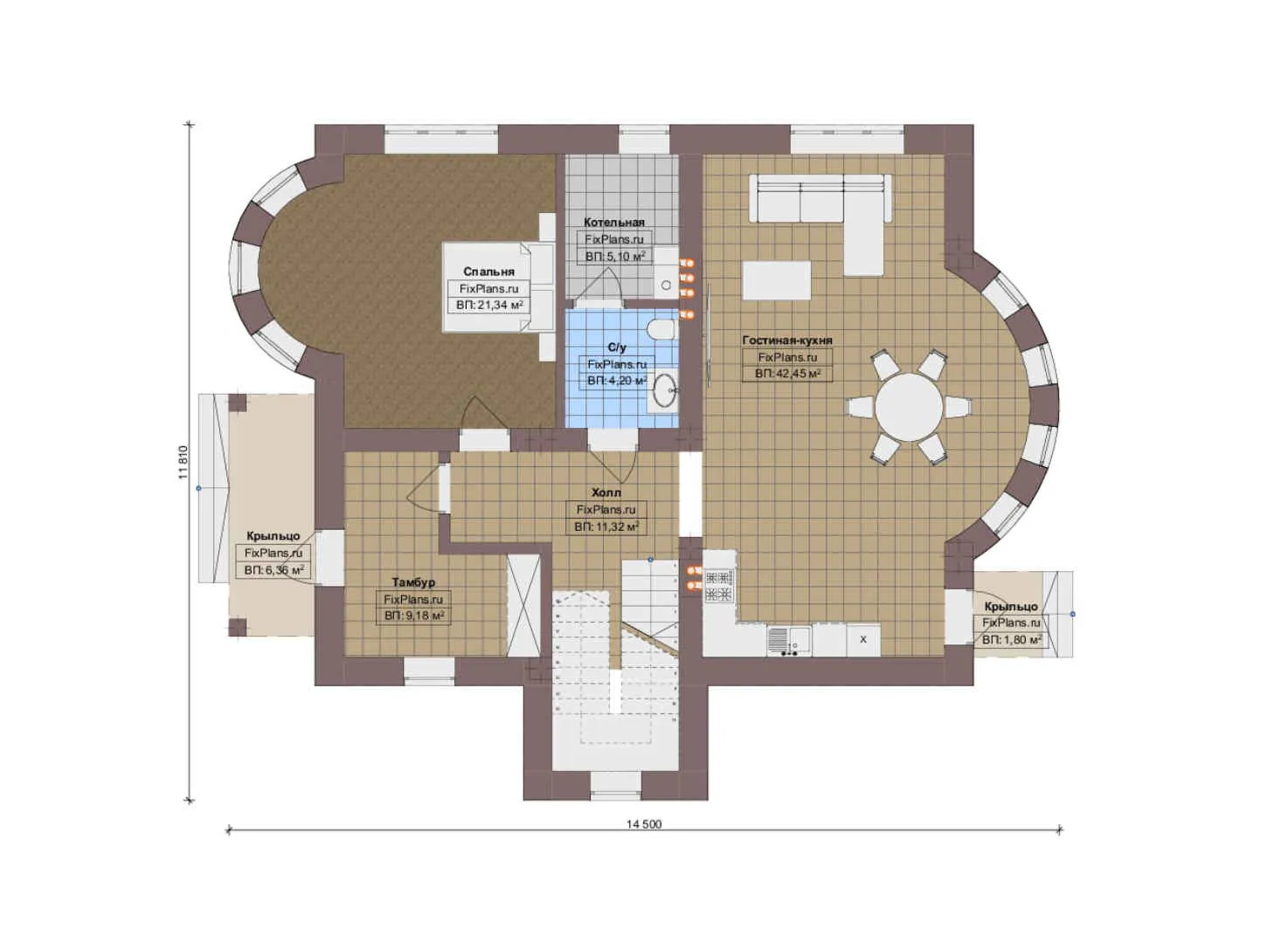 F-13553 - Планы дома с мансардой 12 на 15, площадью 200 м² с балконом и 4 спальнями