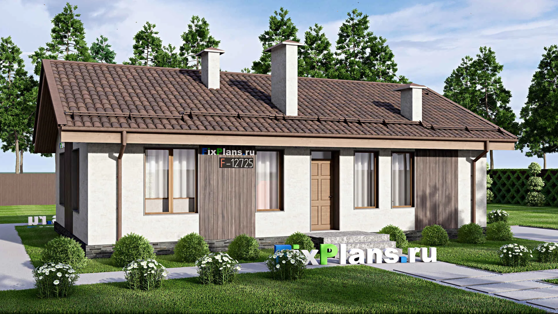 F-12725 - Проект одноэтажного дома 10 на 13, площадью 90 м² с 3 спальнями