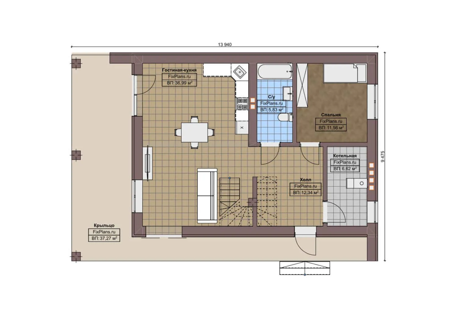 F-8189 - Планы двухэтажного дома 10 на 14, площадью 230 м² с террасой, балконом и 2 спальнями