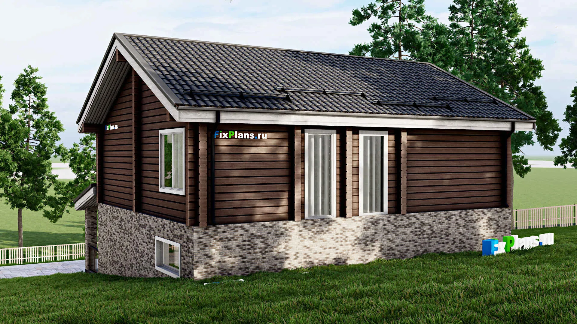 F-2087 - Проект двухэтажного дома 10 на 12, площадью 240 м² с террасой, баней, гаражом на 1 машину и 4 спальнями