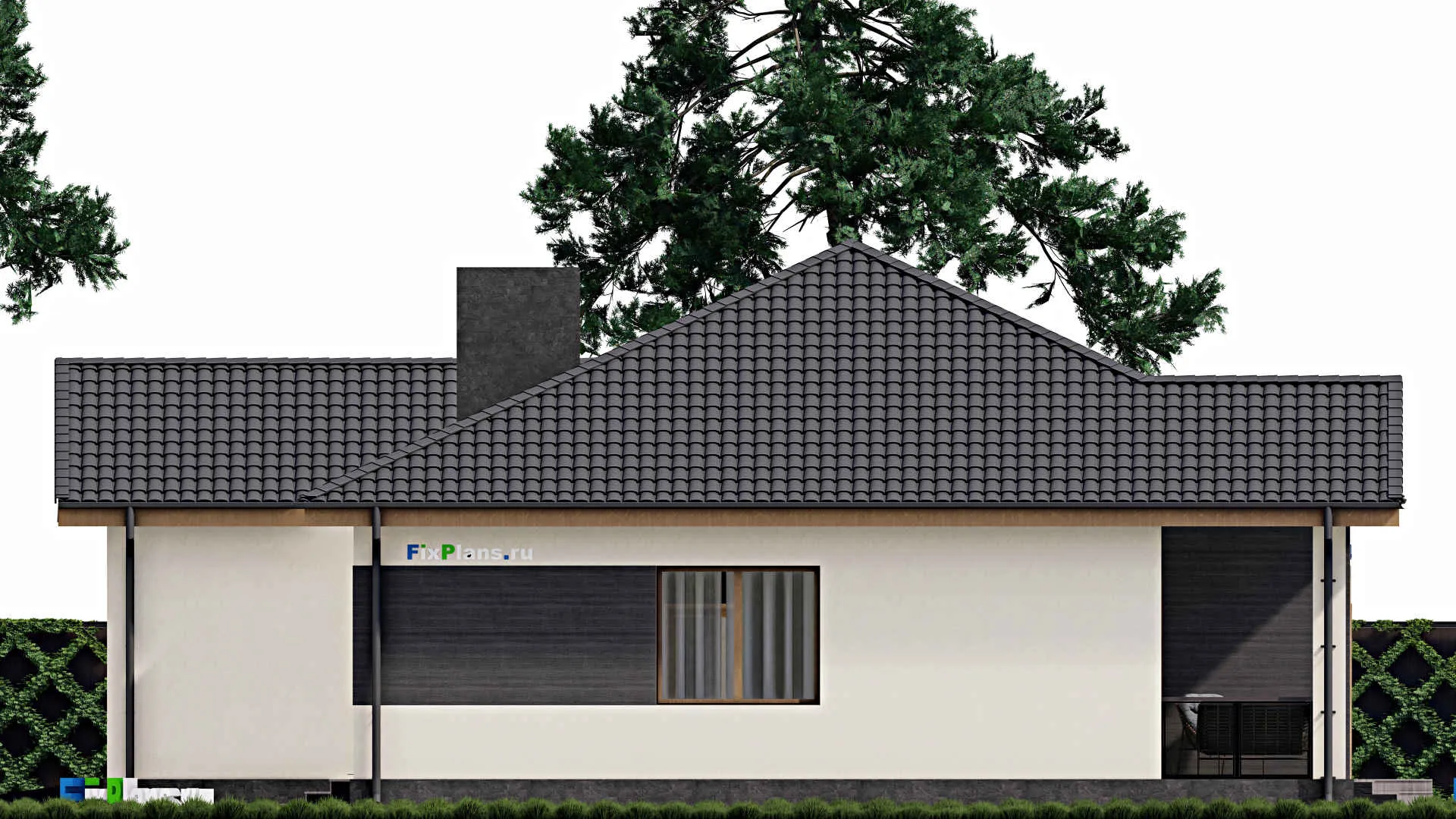 F-0242 - Проект одноэтажного дома 16 на 19, площадью 200 м² с террасой, гаражом на 2 машины и 3 спальнями