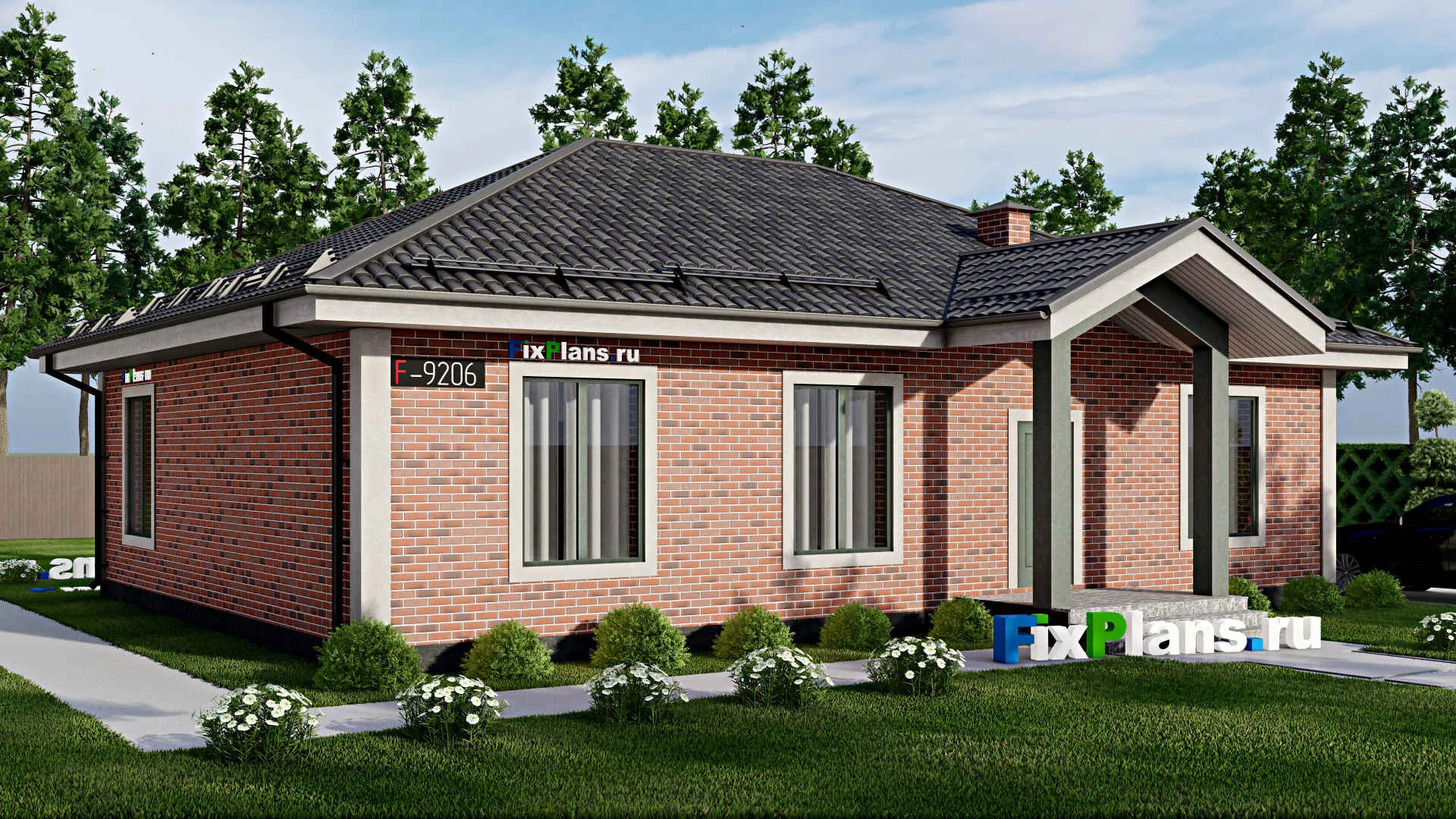 F-9206 - Проект одноэтажного дома 13 на 15, площадью 140 м² с 3 спальнями