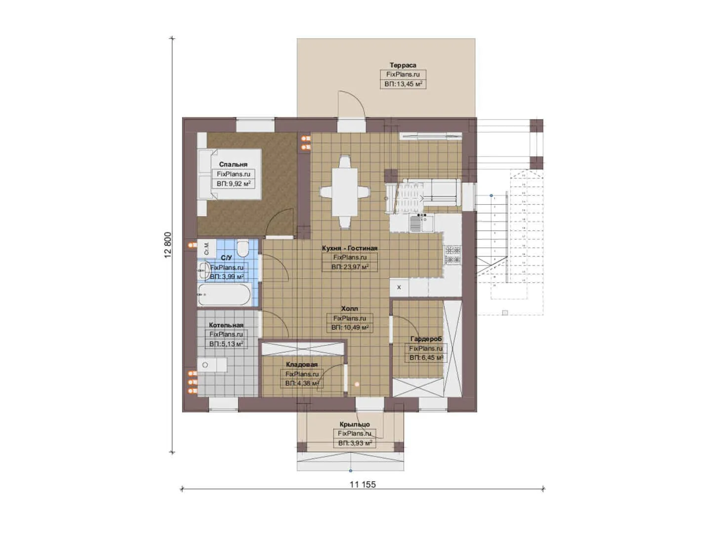 F-20015 - Планы двухэтажного дома 12 на 13, площадью 150 м² с террасой, балконом и 3 спальнями