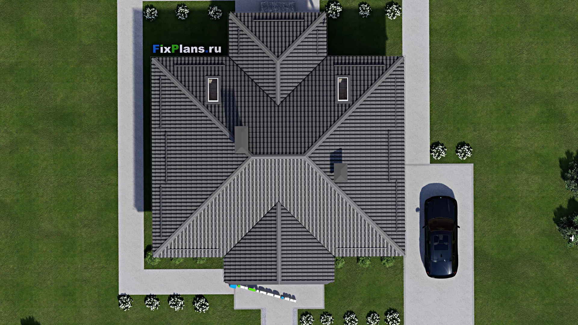 F-5525 - Проект одноэтажного дома 11 на 14, площадью 130 м² с террасой и 3 спальнями