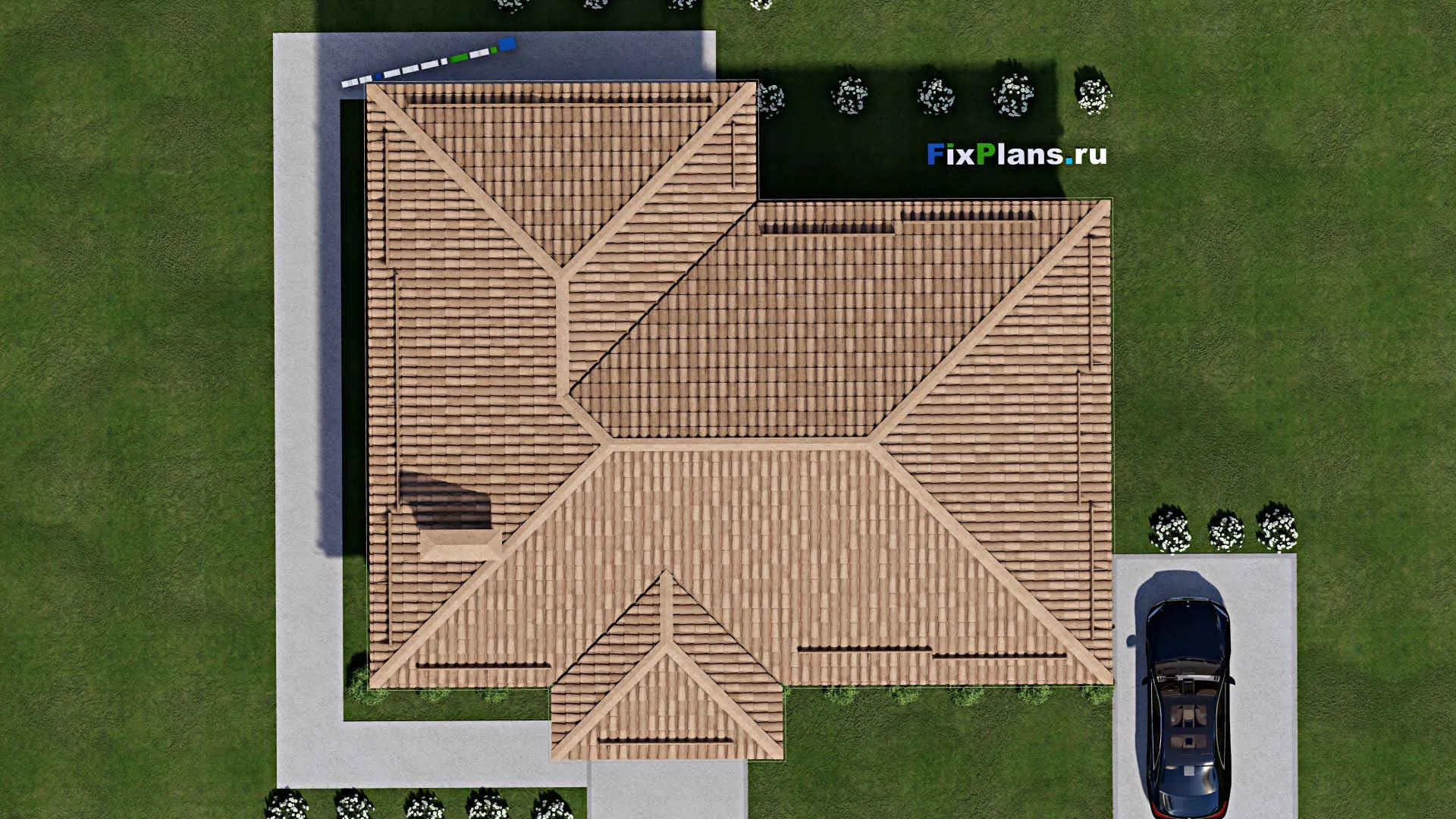 F-10790 - Проект одноэтажного дома 14 на 16, площадью 130 м² с террасой и 3 спальнями