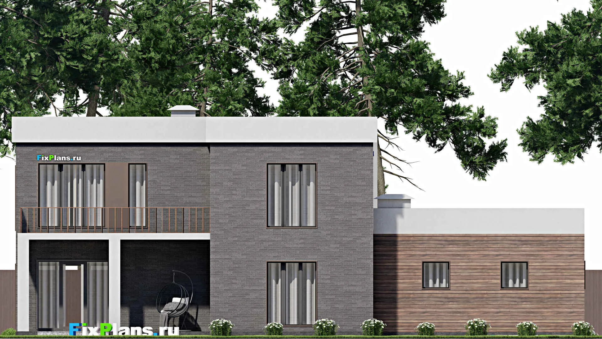 F-7145 - Проект двухэтажного дома 15 на 20, площадью 340 м² с балконом, гаражом на 2 машины и 4 спальнями