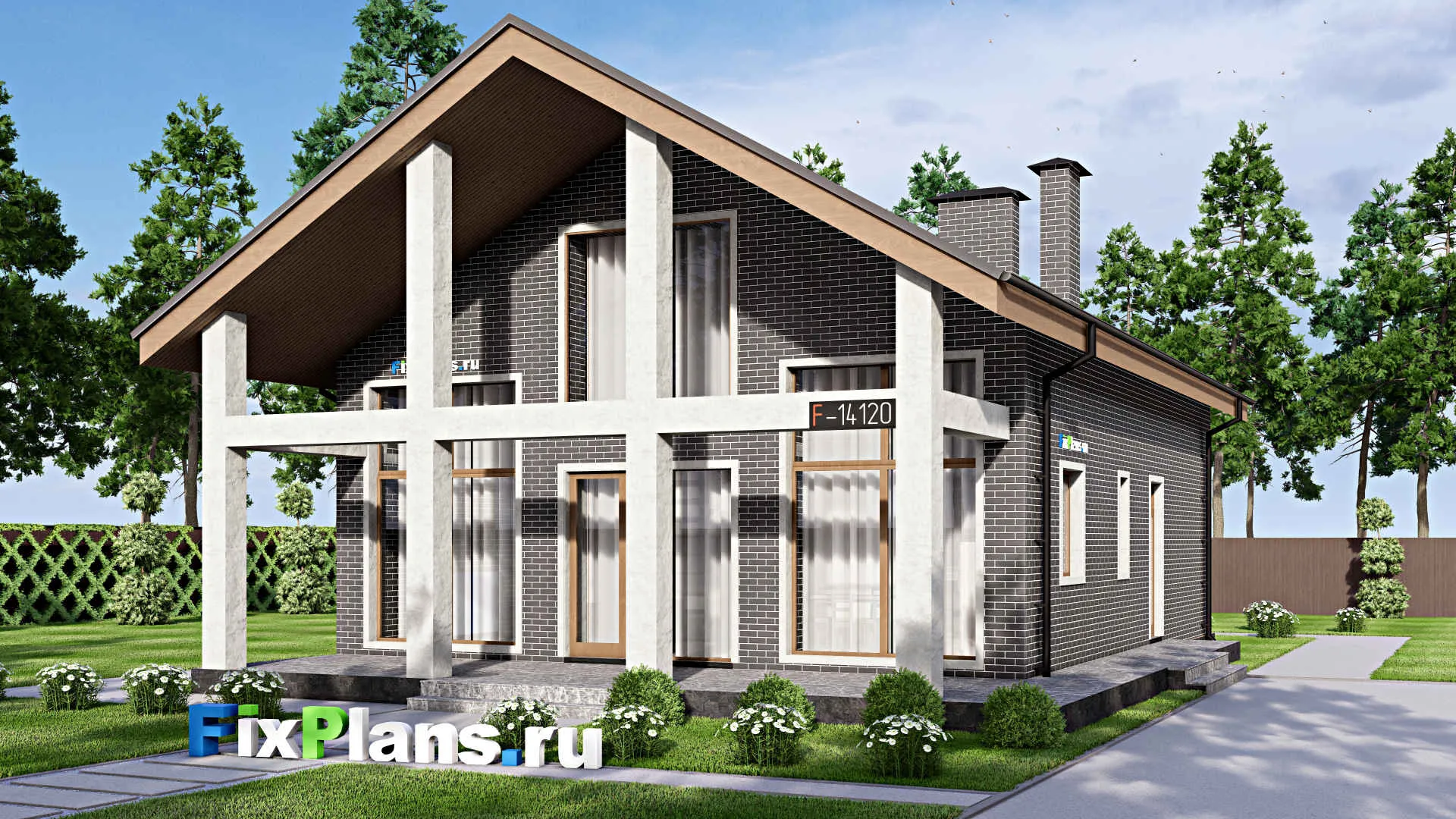 F-14120 - Проект дома с мансардой 12 на 17, площадью 180 м² с террасой и 4 спальнями