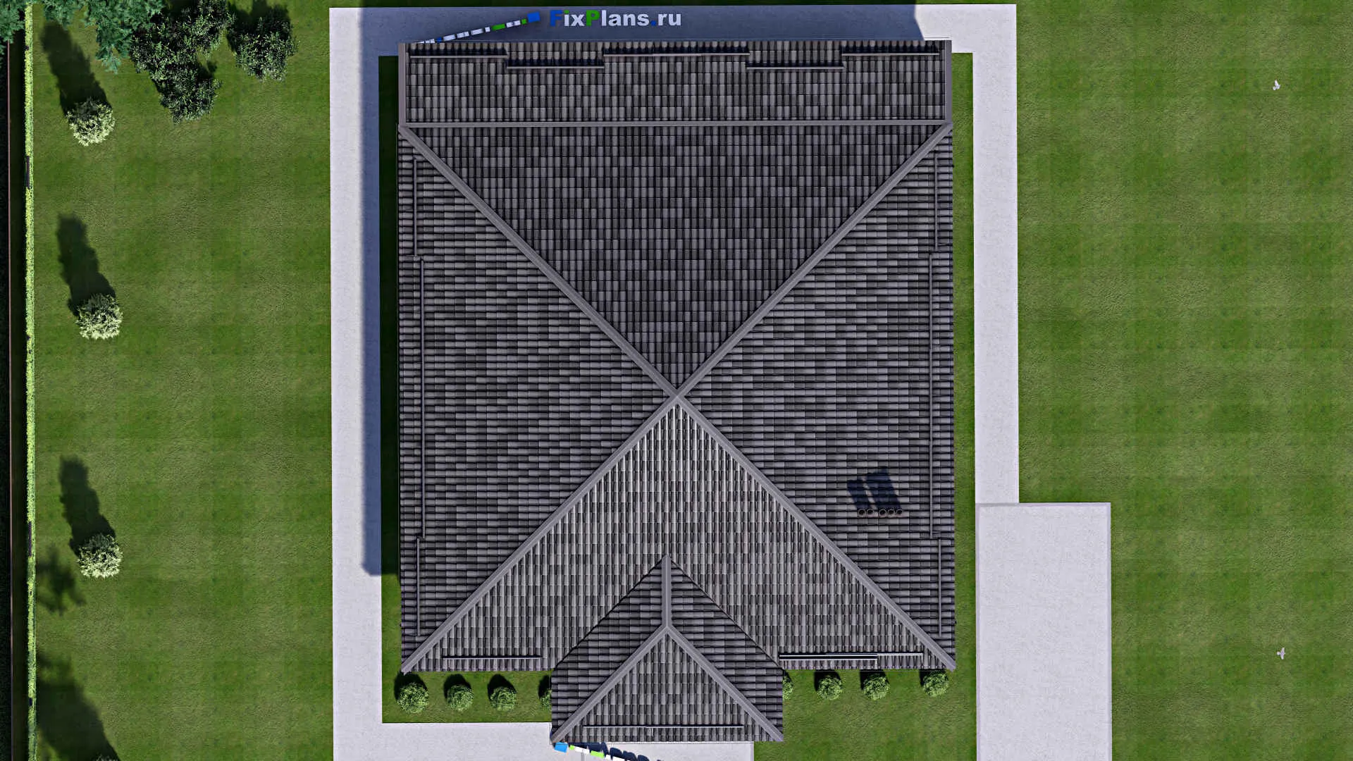 F-13526 - Проект одноэтажного дома 16 на 21, площадью 250 м² с террасой и 4 спальнями