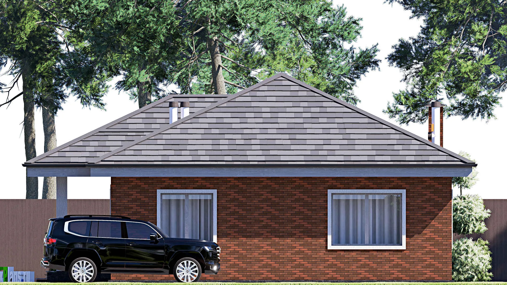 F-19439 - План одноэтажного дома 11 на 18, площадью 140 м² с террасой и 3 спальнями