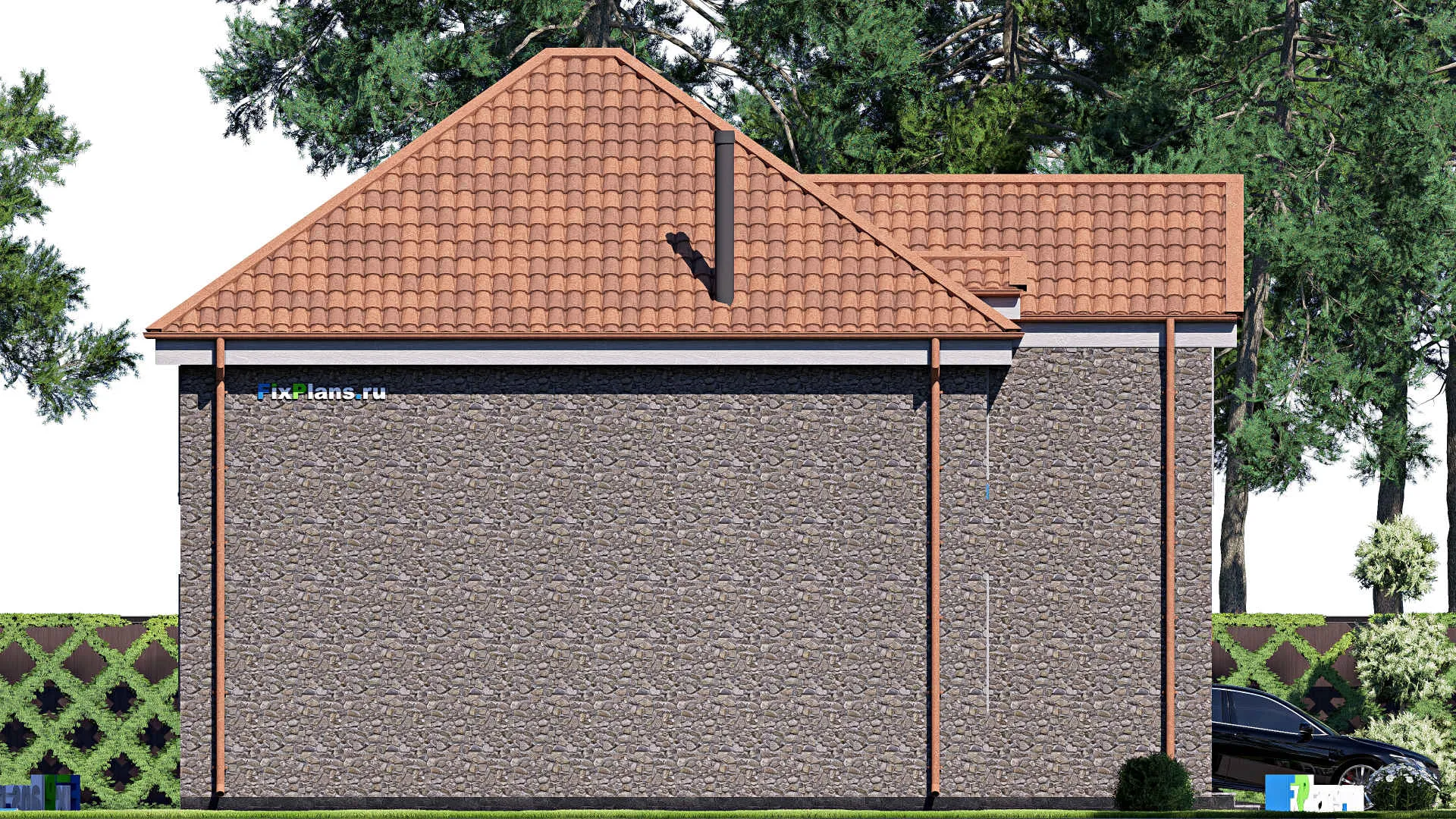 F-20186 - Проект двухэтажного дома 13 на 13, площадью 190 м² с гаражом на 1 машину и 3 спальнями