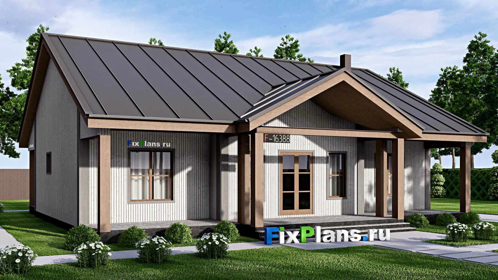 F-16388 - Проект одноэтажного дома 16 на 17, площадью 210 м² с 3 спальнями