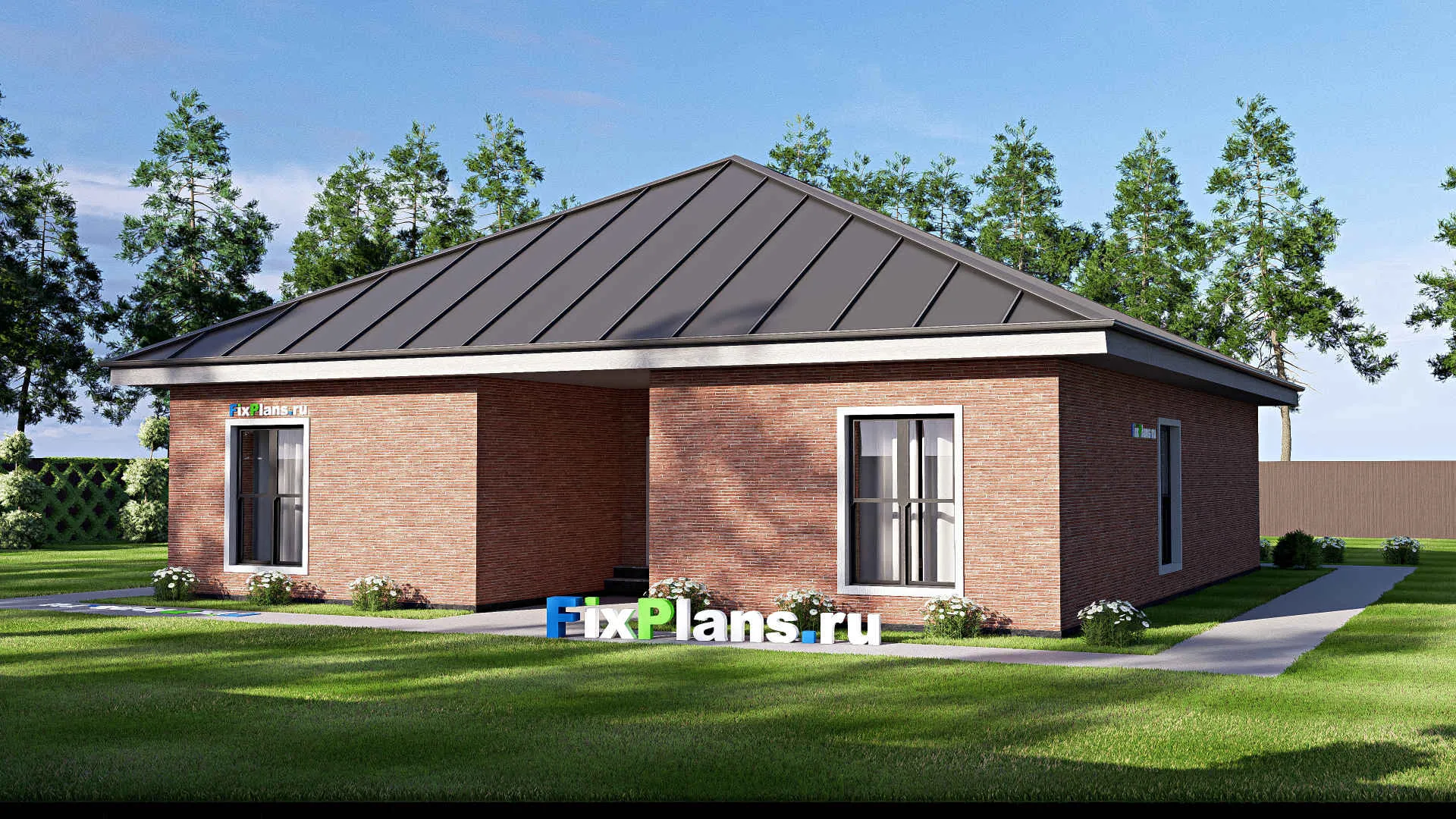 F-20510 - Проект одноэтажного дома 15 на 17, площадью 170 м² с 4 спальнями