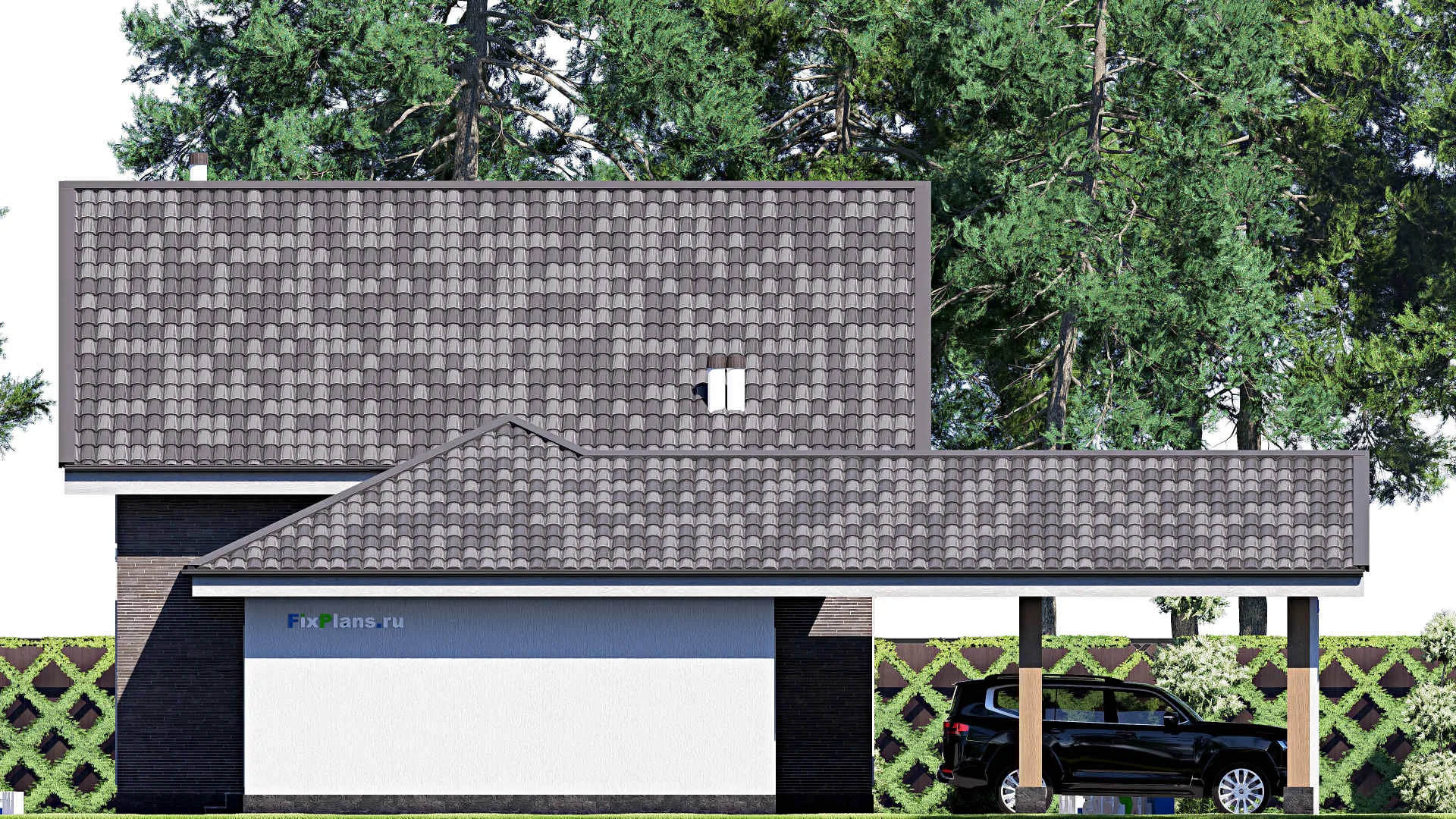 F-19286 - Проект дома с мансардой 16 на 16, площадью 140 м² с гаражом на 1 машину и 2 спальнями