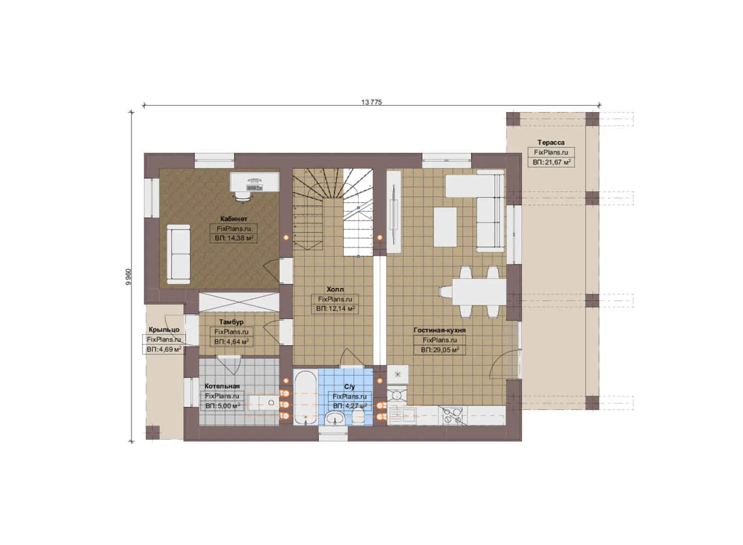 F-13616 - Планы двухэтажного дома 10 на 14, площадью 200 м² с террасой, балконом и 3 спальнями