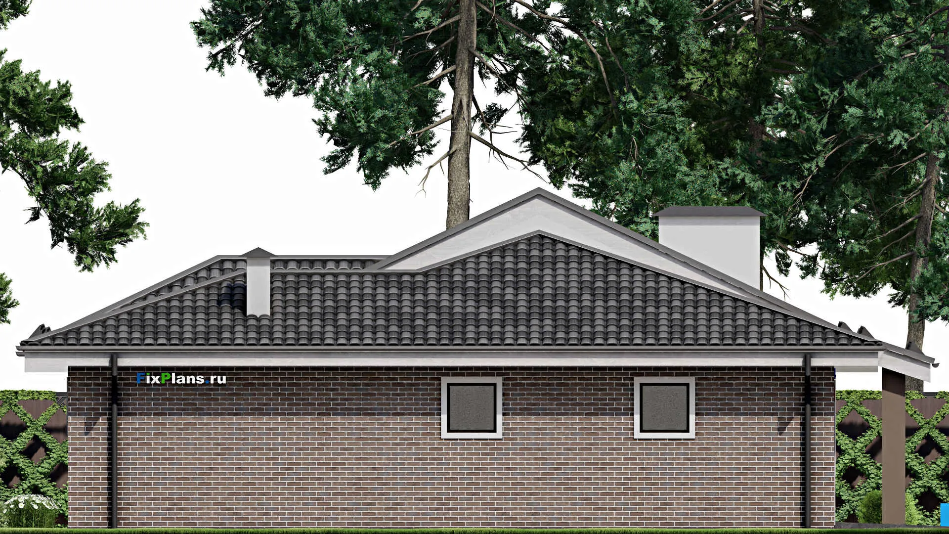 F-8477 - Проект одноэтажного дома 15 на 23, площадью 230 м² с террасой, гаражом на 2 машины и 3 спальнями