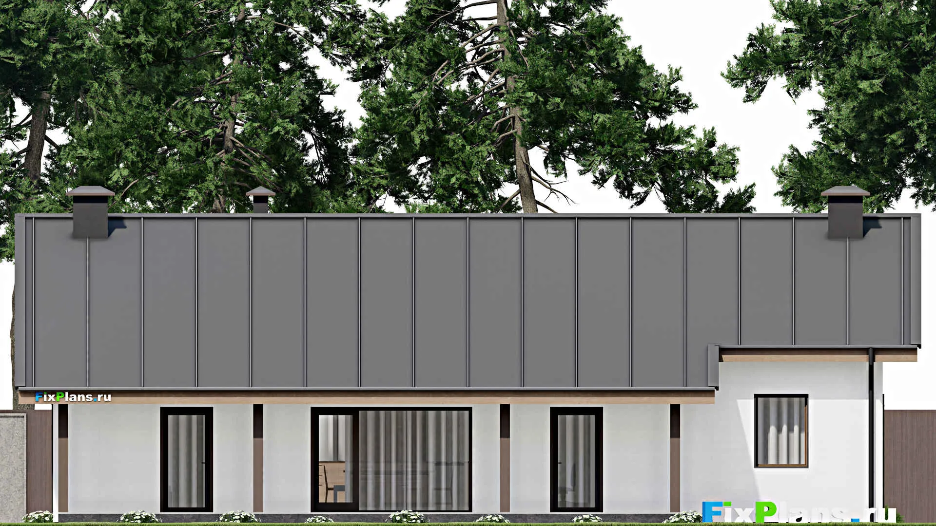 F-11411 - Проект одноэтажного дома 13 на 17, площадью 160 м² с террасой и 4 спальнями