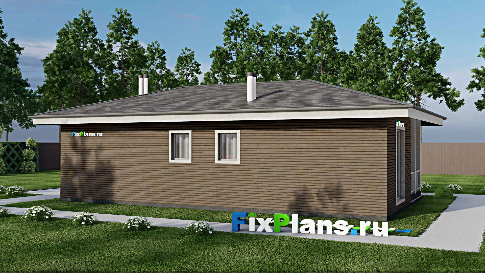 F-12401 - Проект бани 8 на 13, площадью 80 м² с комнатой отдыха, терассой, санузлом и спальней