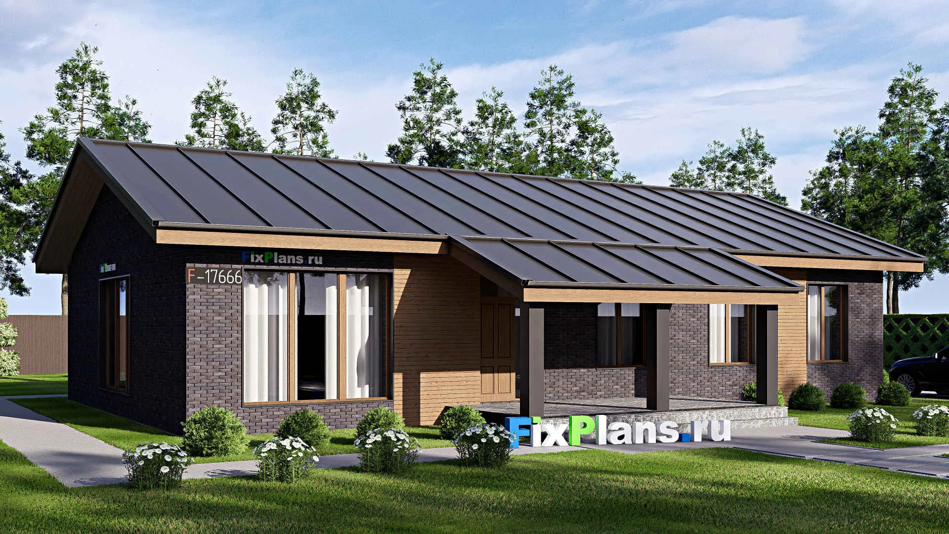 F-17666 - Проект одноэтажного дома 15 на 19, площадью 180 м² с баней и 4 спальнями
