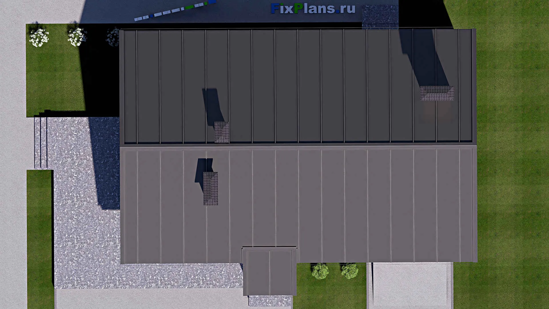 F-12743 - План одноэтажного дома 13 на 20, площадью 170 м² с террасой, гаражом на 1 машину и 3 спальнями