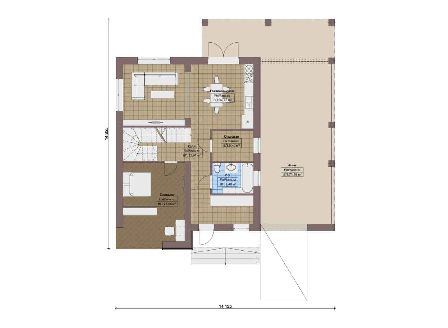F-18386 - Планы двухэтажного дома 15 на 15, площадью 260 м² с балконом и 4 спальнями