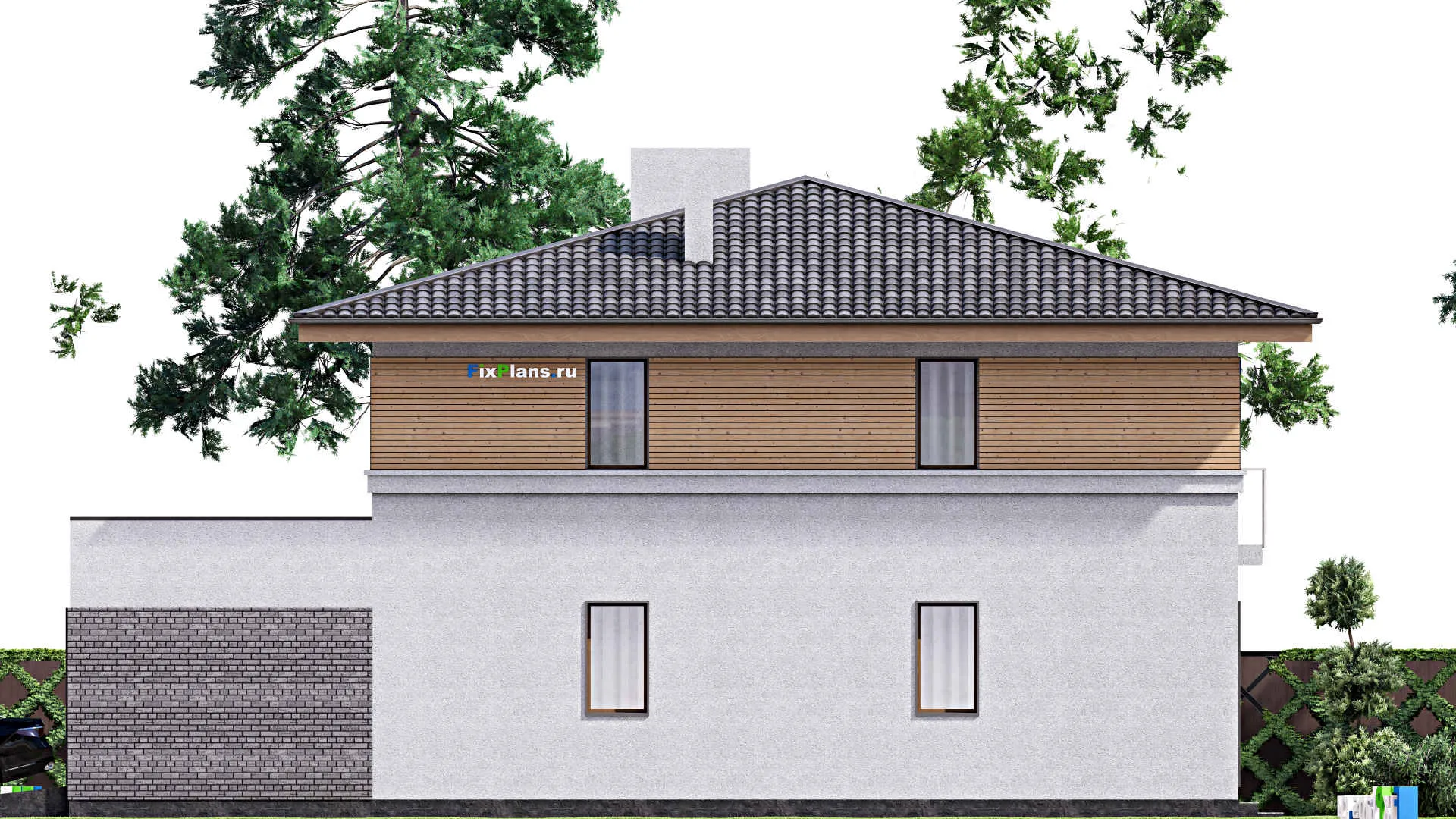 F-16667 - Проект двухэтажного дома 17 на 17, площадью 340 м² с балконом, гаражом на 2 машины и 6 спальнями