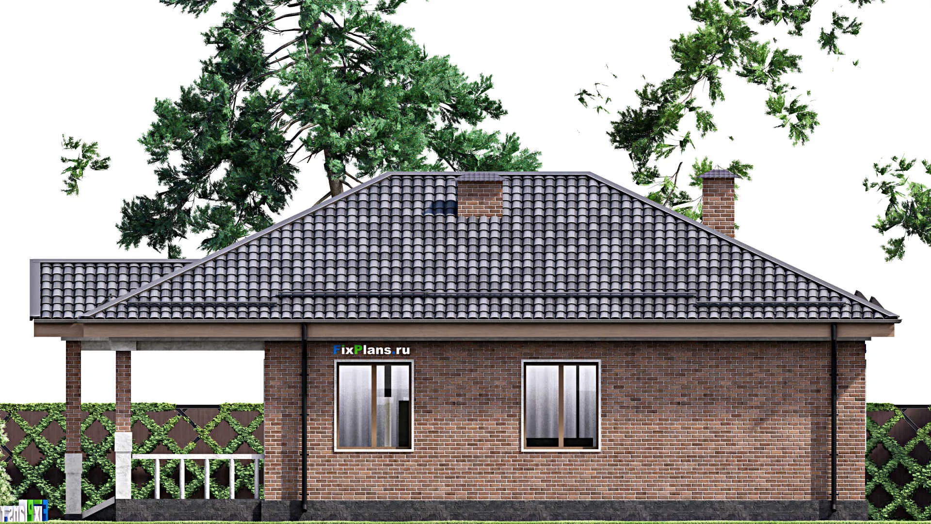F-13841 - Проект одноэтажного дома 12 на 16, площадью 140 м² с террасой и 3 спальнями
