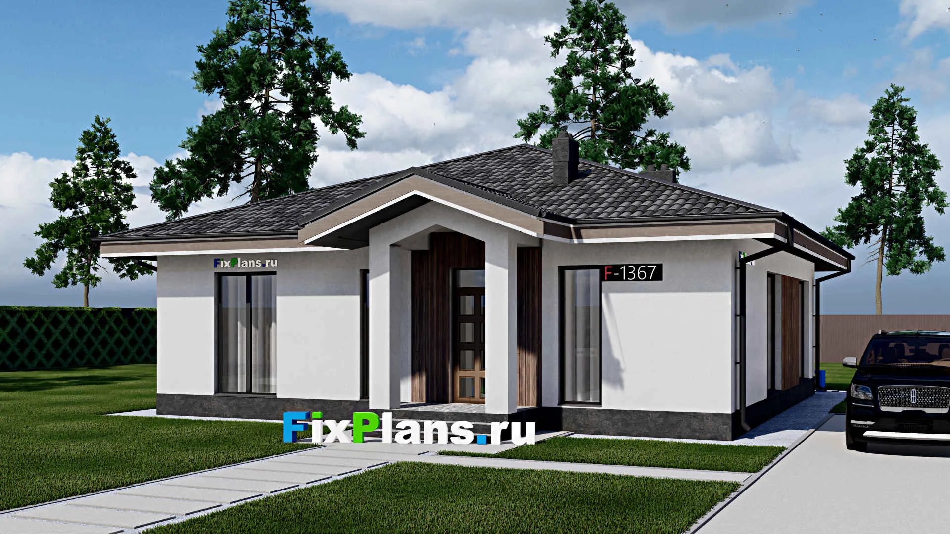 F-1367 - Проект одноэтажного дома 12 на 12, площадью 120 м² с 3 спальнями