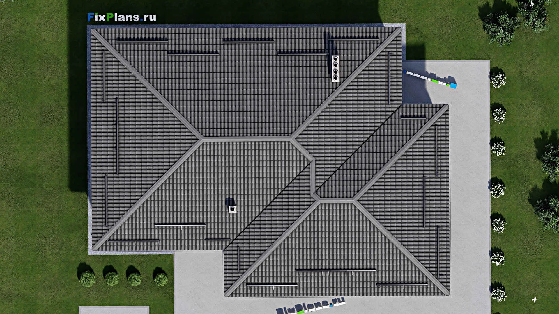 F-2249 - Проект одноэтажного дома 12 на 17, площадью 210 м² с террасой и 3 спальнями
