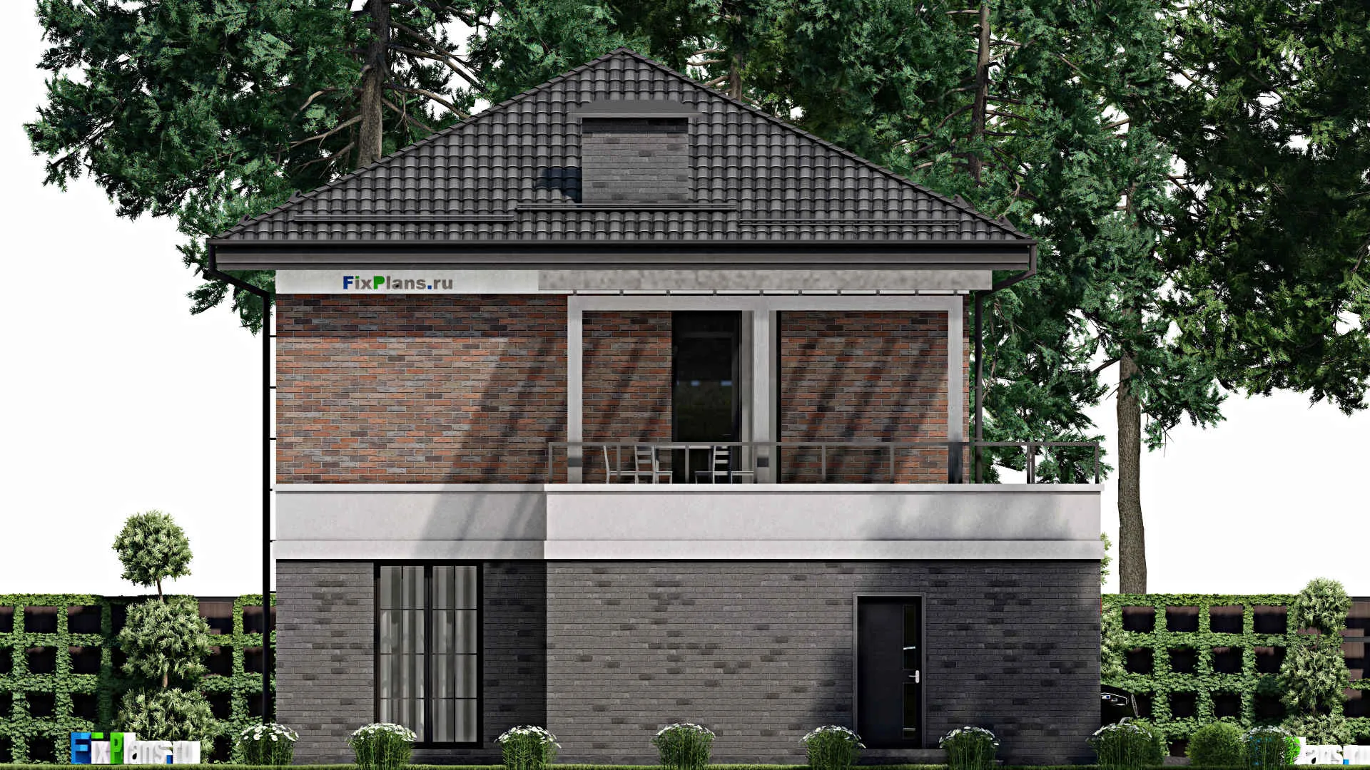 F-2438 - Проект двухэтажного дома 12 на 16, площадью 250 м² с террасой, балконом, гаражом на 1 машину и 4 спальнями