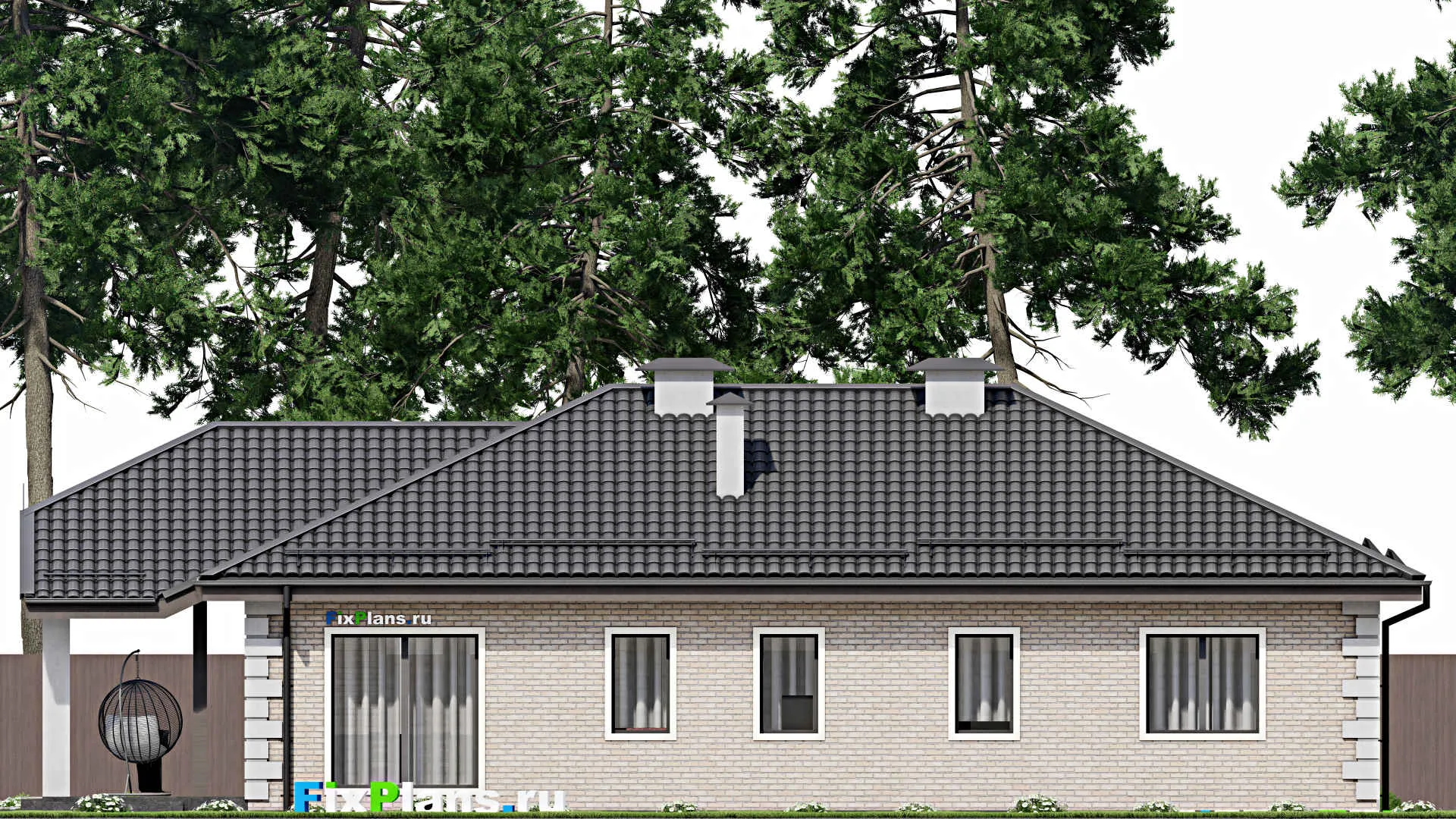 F-5030 - Проект одноэтажного дома 13 на 17, площадью 190 м² с террасой и 3 спальнями