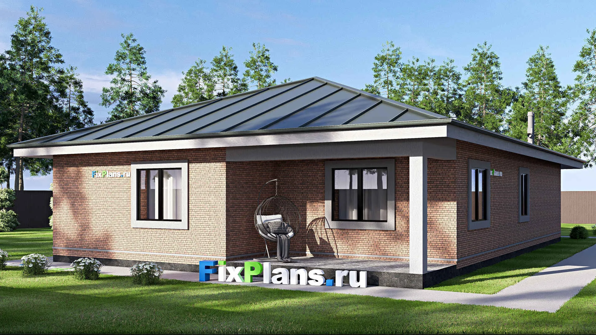 F-20213 - Проект одноэтажного дома 12 на 21, площадью 200 м² с террасой, гаражом на 2 машины и 3 спальнями