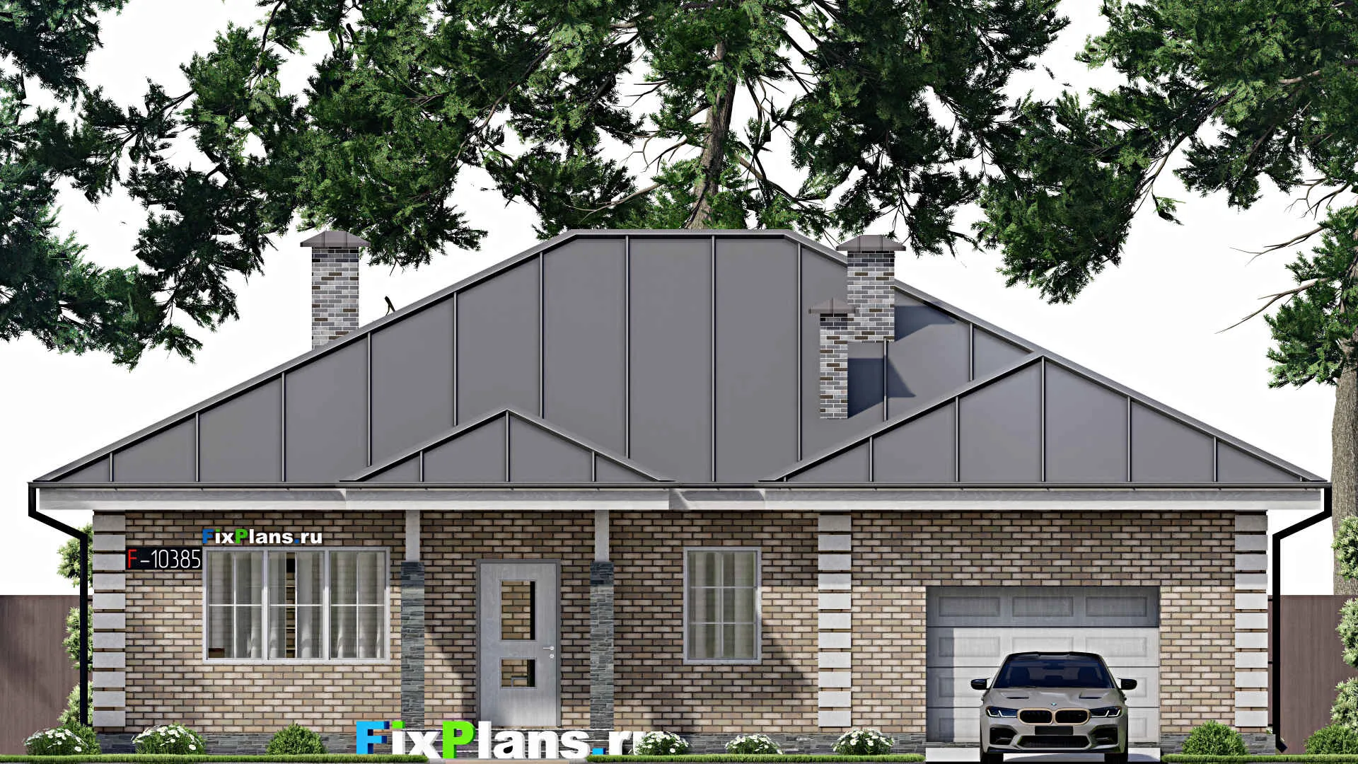 F-10385 - Проект одноэтажного дома 15 на 16, площадью 180 м² с 3 спальнями