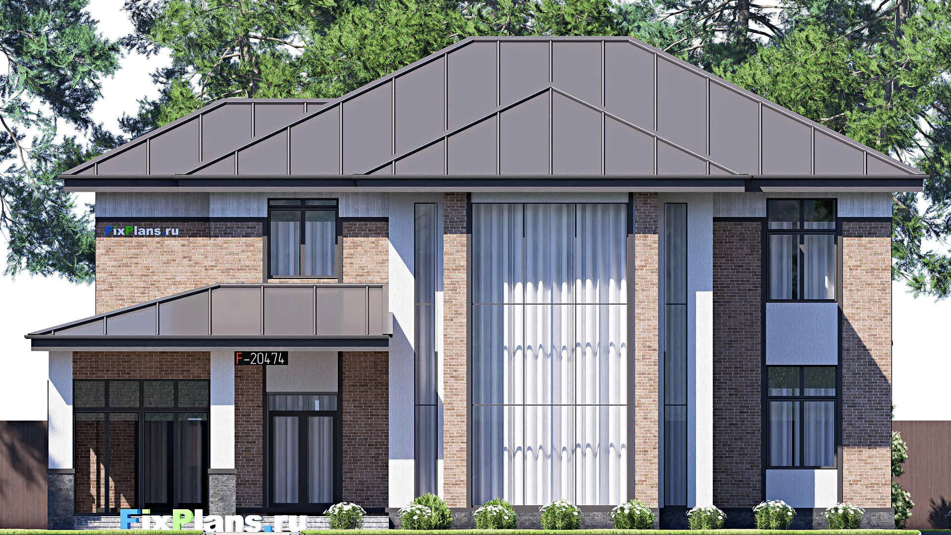 F-20474 - Проект двухэтажного дома 14 на 18, площадью 310 м² с террасой и 4 спальнями