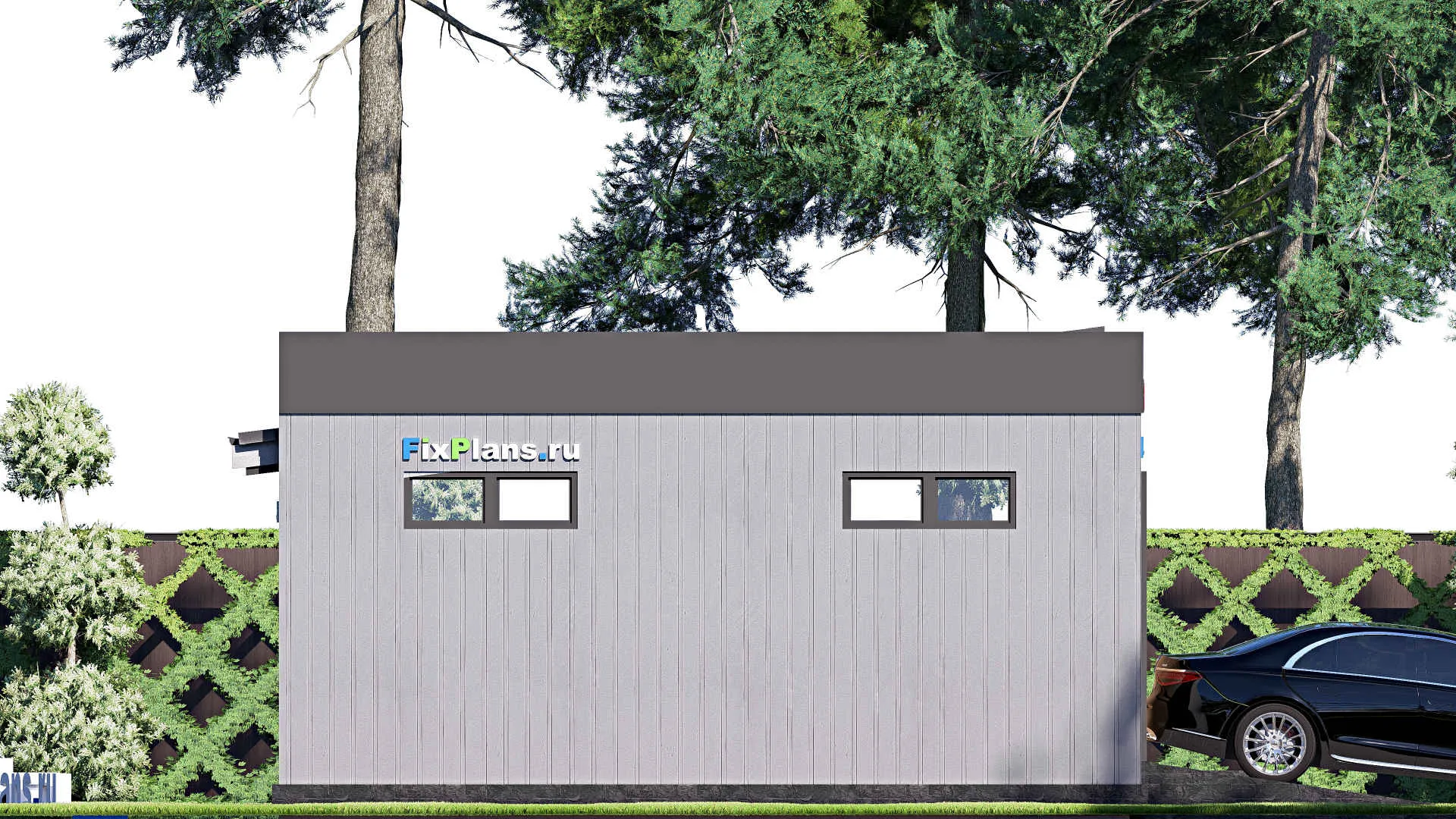 F-19952 - Проект гаража из газобетона 9 на 10, площадью 60 м² на 2 машиноместа