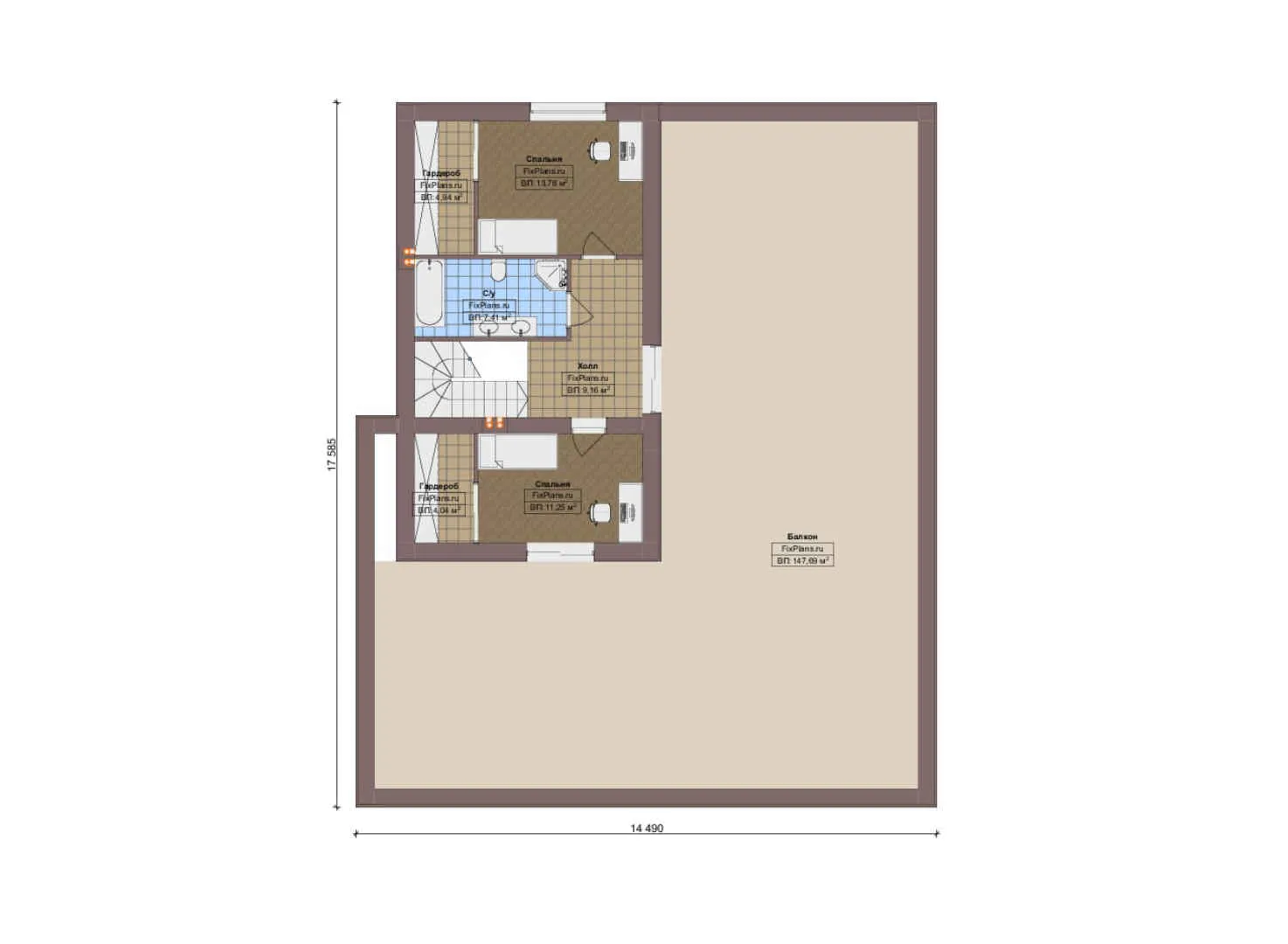F-16316 - Планы дома с мансардой 15 на 20, площадью 410 м² с 3 спальнями