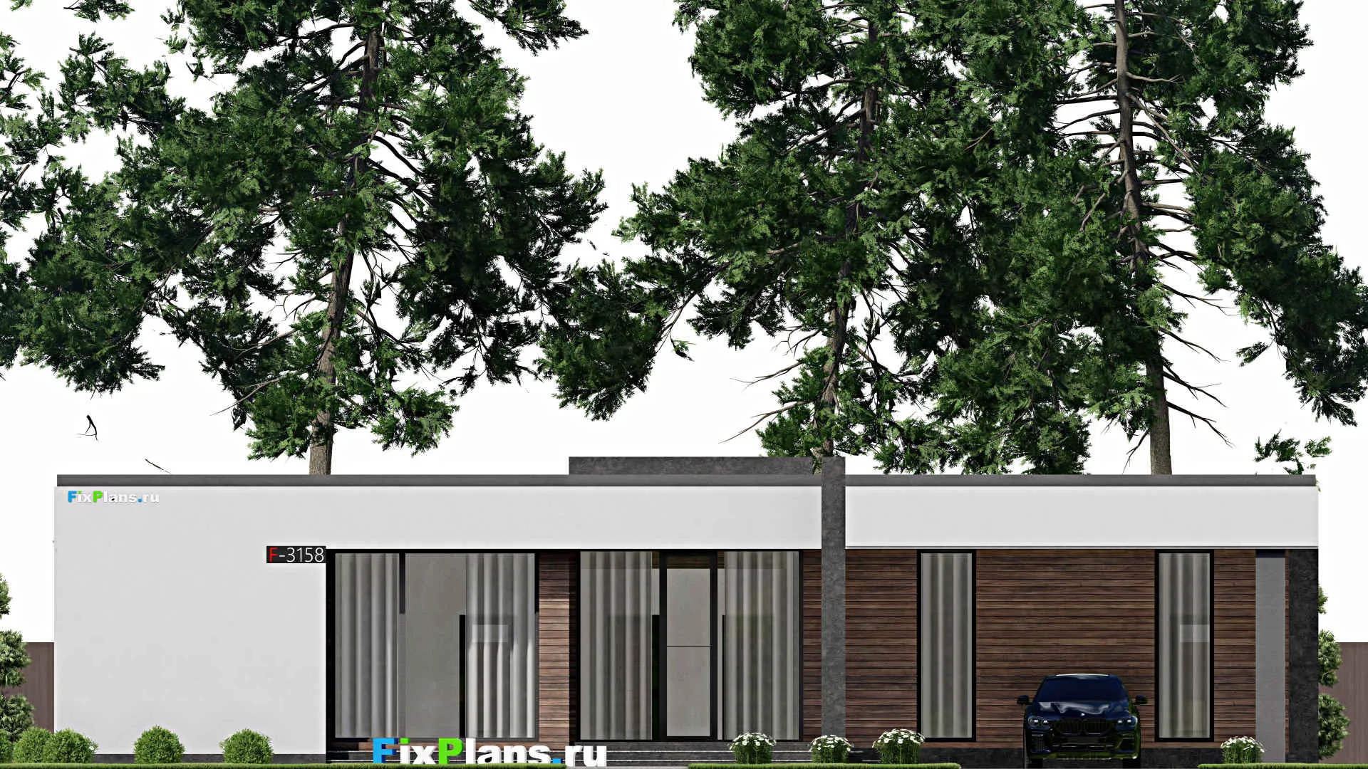 F-3158 - Проект одноэтажного дома 22 на 26, площадью 400 м² с террасой и 4 спальнями