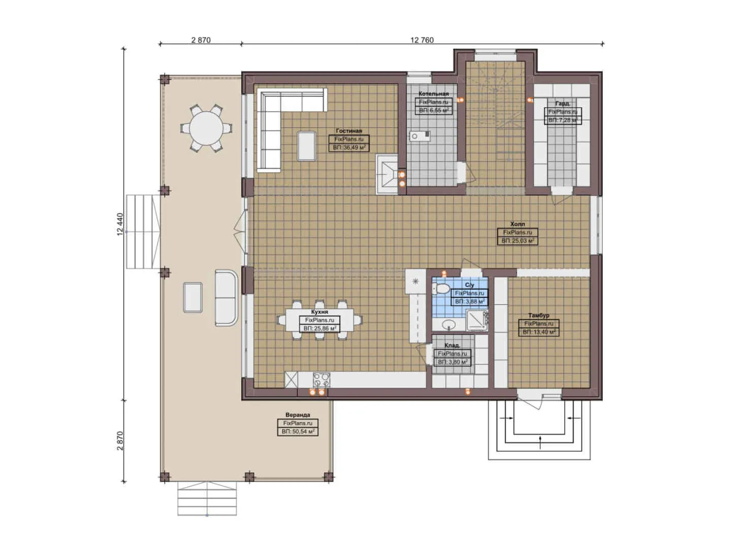 F-0332 - Планы двухэтажного дома 13 на 13, площадью 290 м² с террасой и 3 спальнями