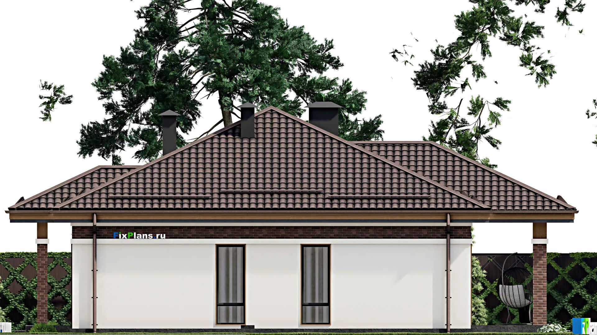 F-5462 - Проект одноэтажного дома 12 на 15, площадью 160 м² с террасой и 3 спальнями