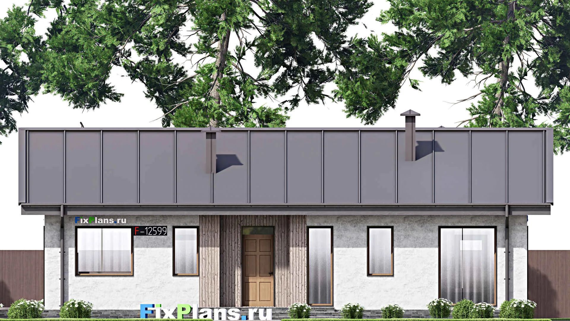 F-12599 - Проект одноэтажного дома 12 на 18, площадью 130 м² с террасой, баней и 3 спальнями