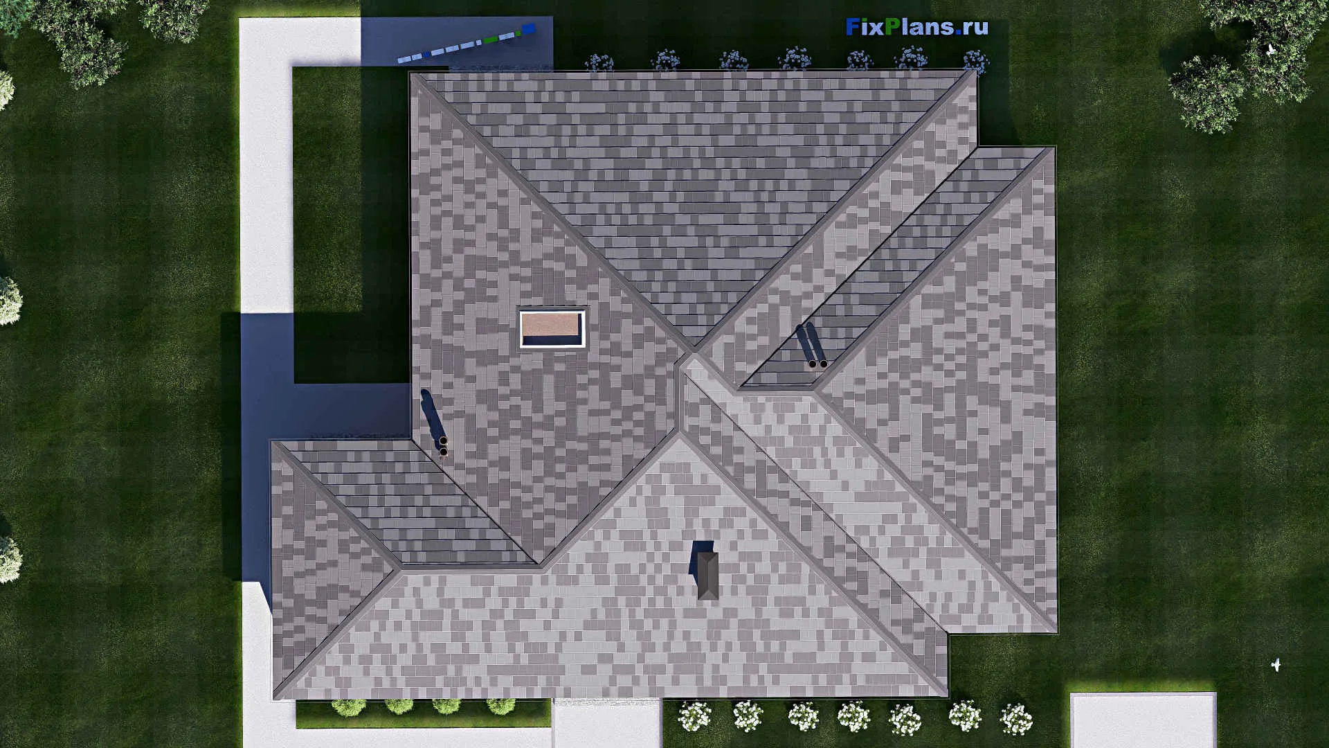 F-18197 - Проект одноэтажного дома 17 на 21, площадью 250 м² с террасой и 5 спальнями