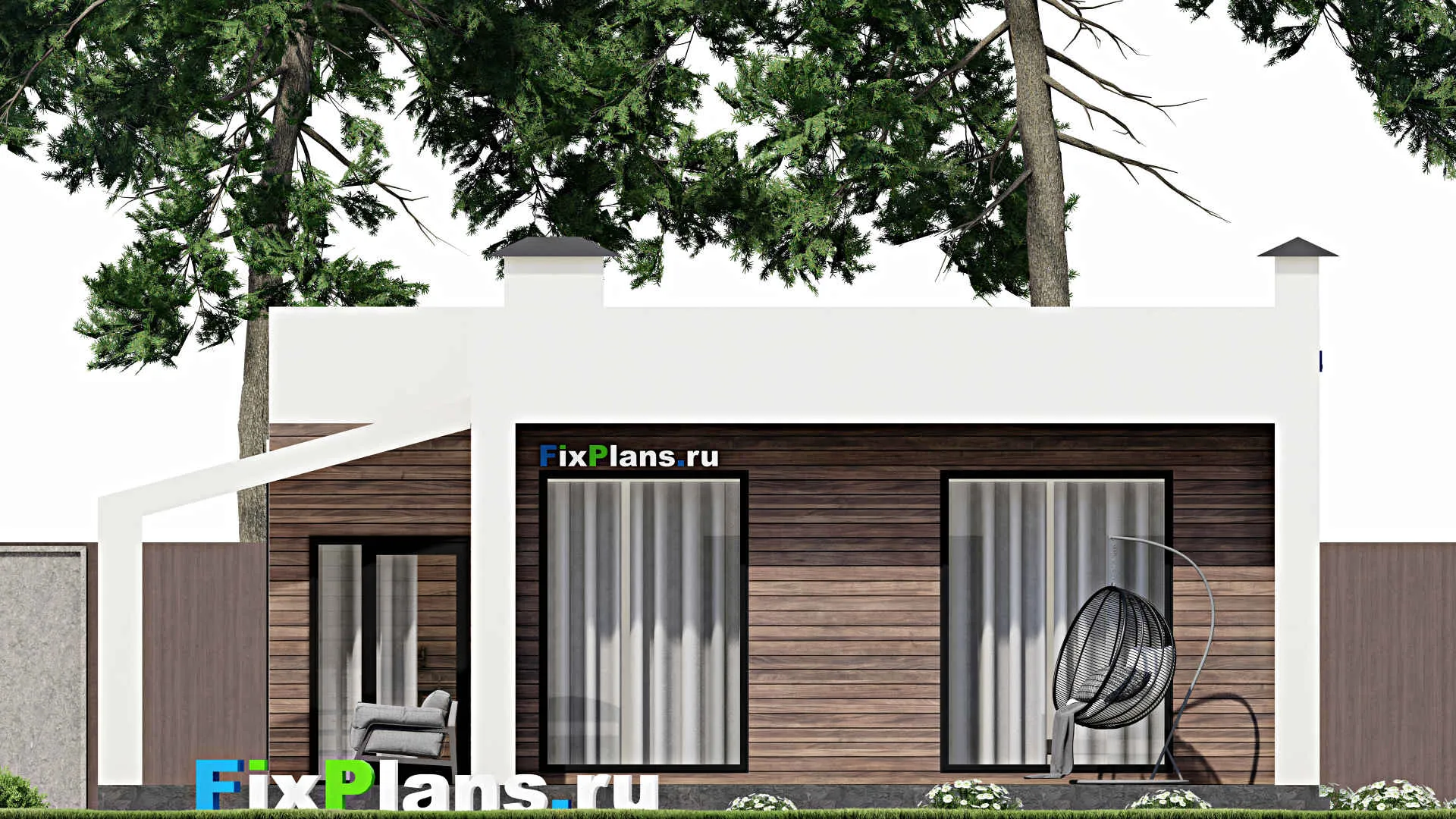 F-5678 - Проект одноэтажного дома 11 на 17, площадью 140 м² с террасой и 2 спальнями