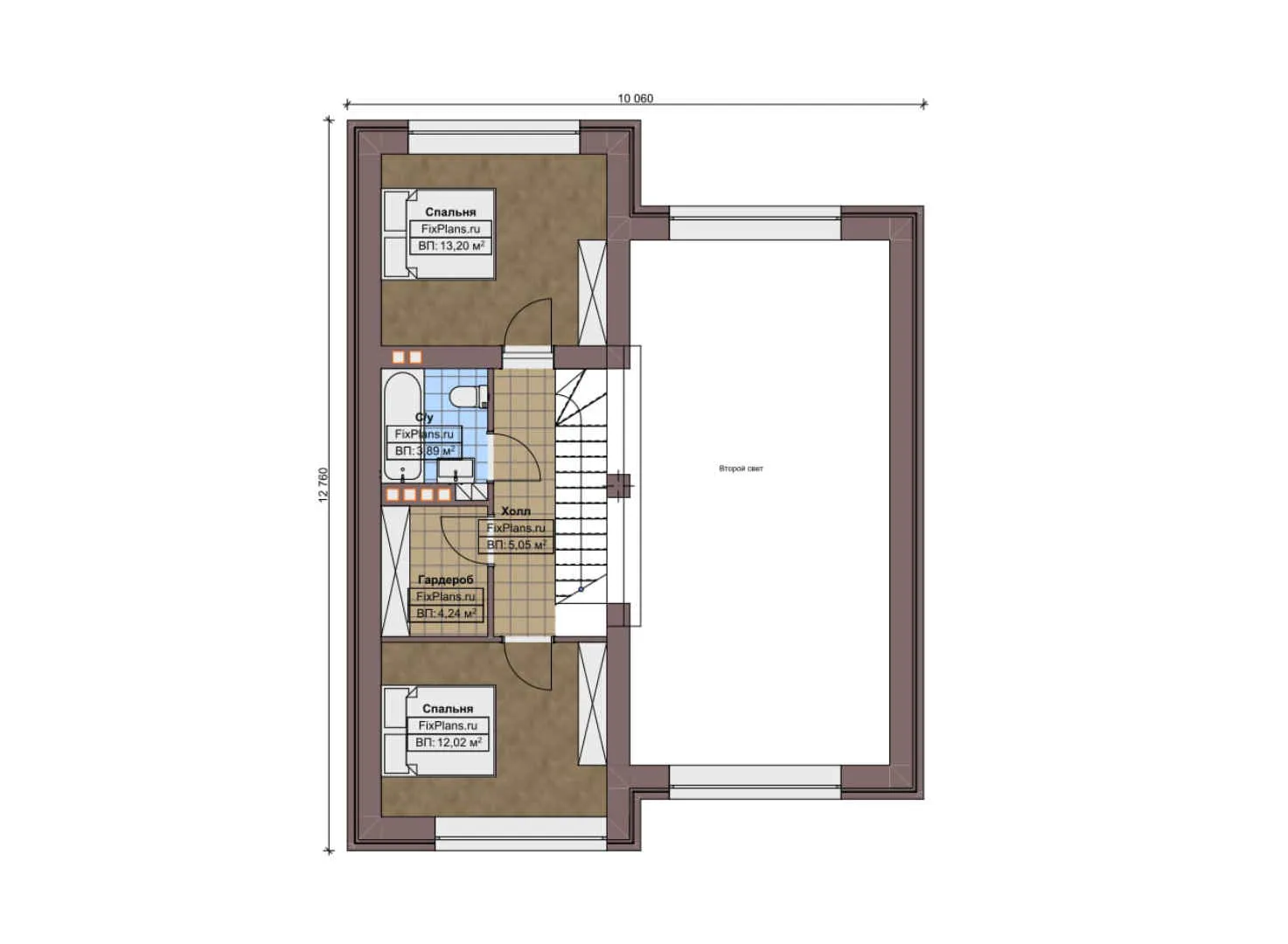 F-8639 - Планы дома с мансардой 11 на 13, площадью 130 м² с террасой, вторым светом и 3 спальнями
