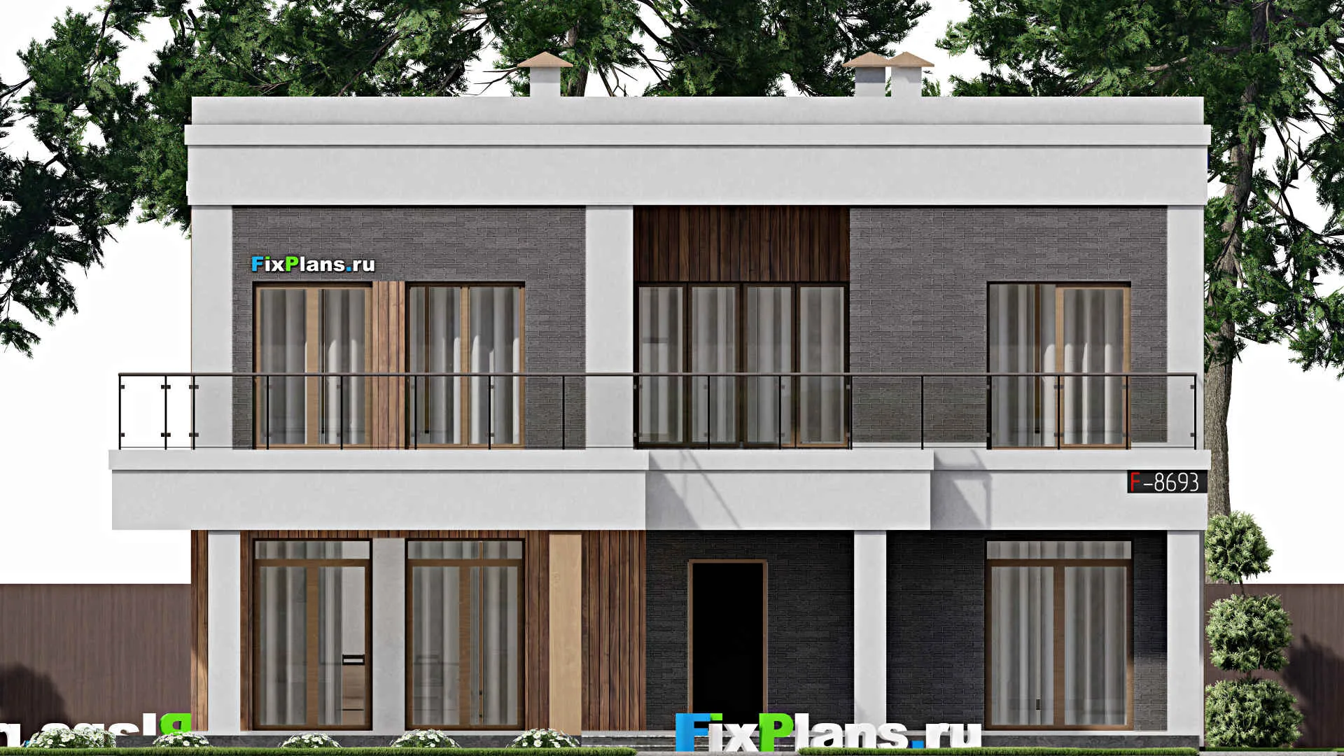 F-8693 - Проект двухэтажного дома 14 на 19, площадью 410 м² с террасой, балконом, баней и 5 спальнями