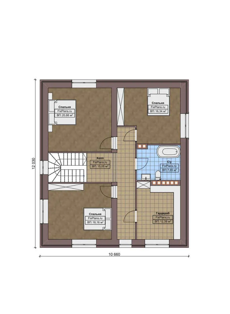 F-6056 - Планы двухэтажного дома 11 на 13, площадью 240 м² с террасой и 4 спальнями