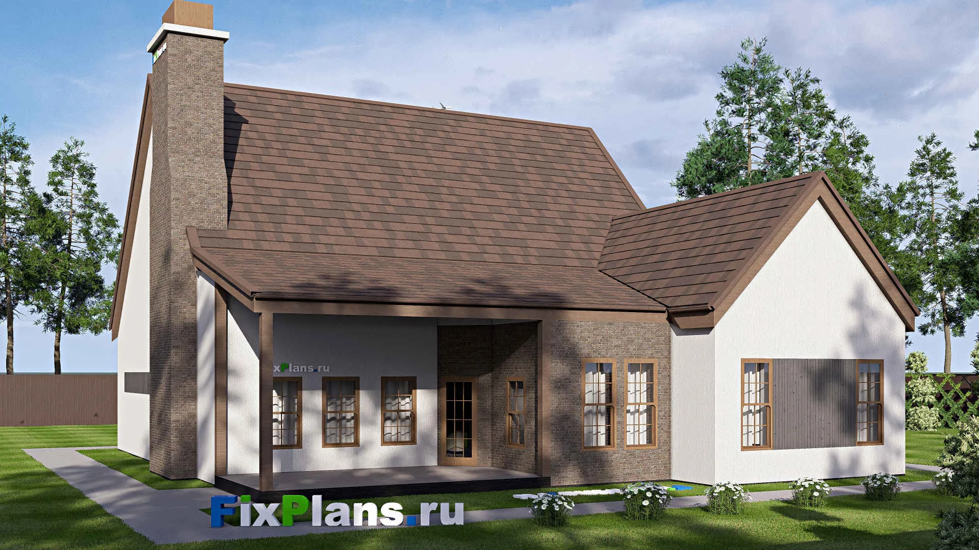 F-20195 - Проект одноэтажного дома 17 на 20, площадью 300 м² с террасой, гаражом на 2 машины и 4 спальнями