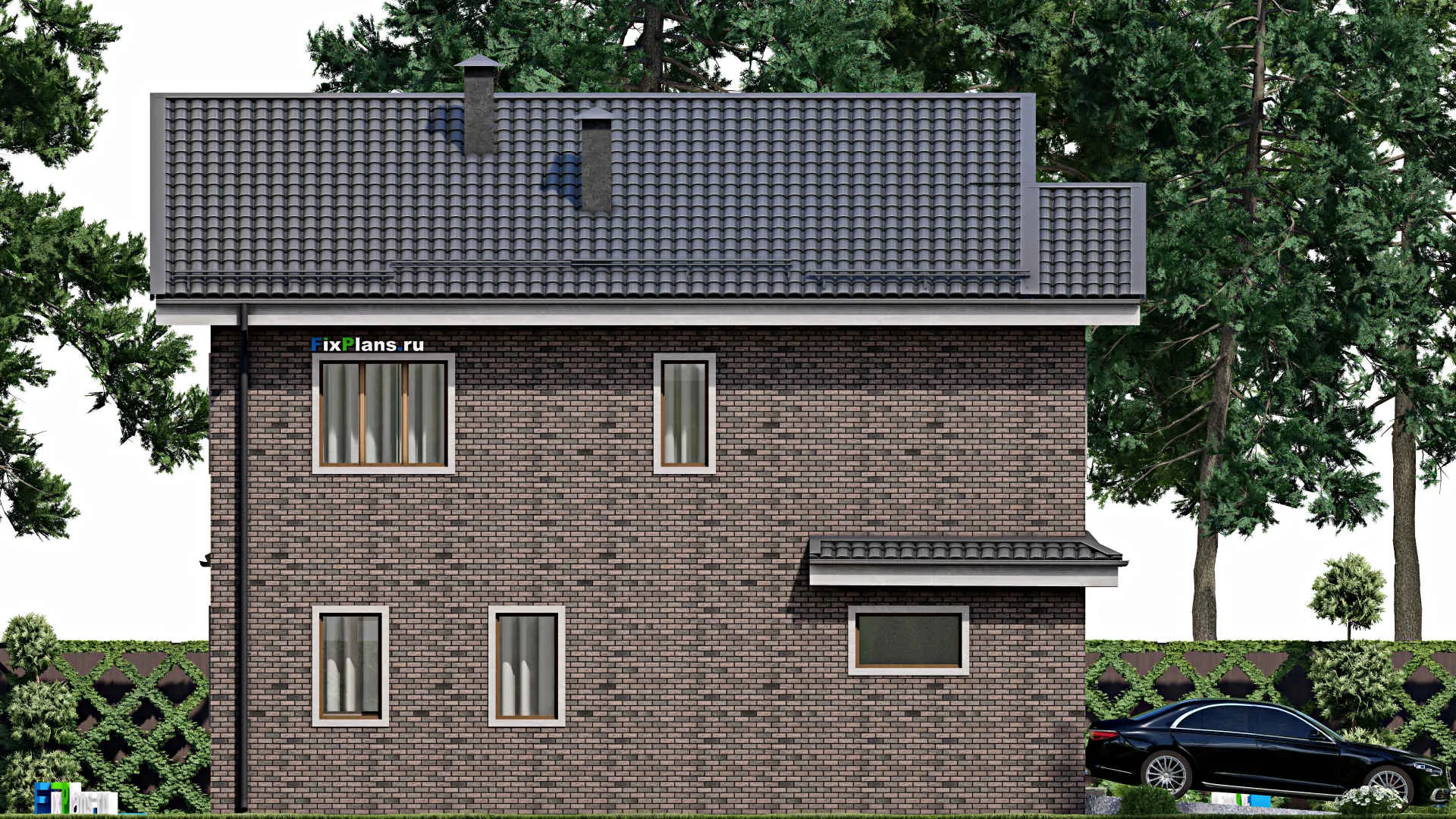 F-5111 - Проект двухэтажного дома 11 на 12, площадью 200 м² с террасой, гаражом на 1 машину и 4 спальнями