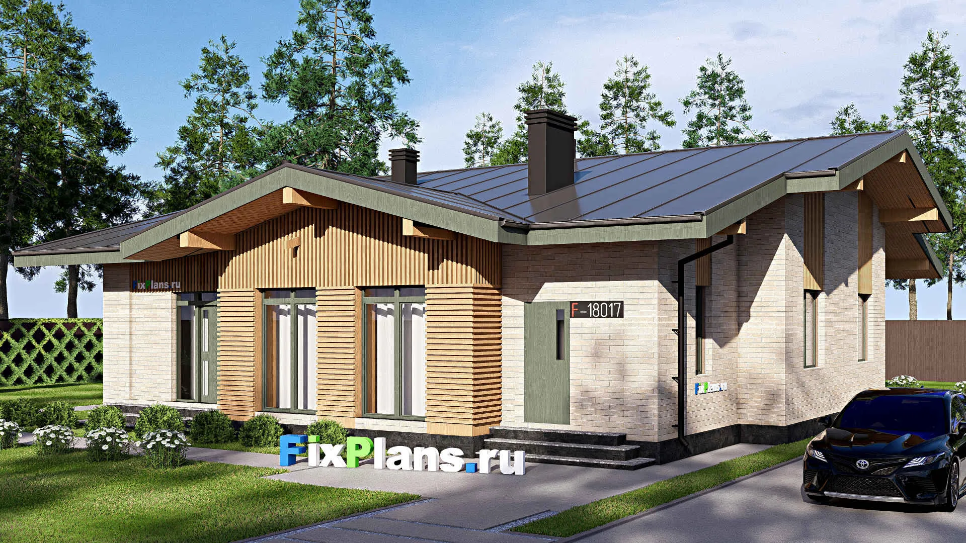 F-18017 - Проект одноэтажного дома 17 на 17, площадью 170 м² с 3 спальнями