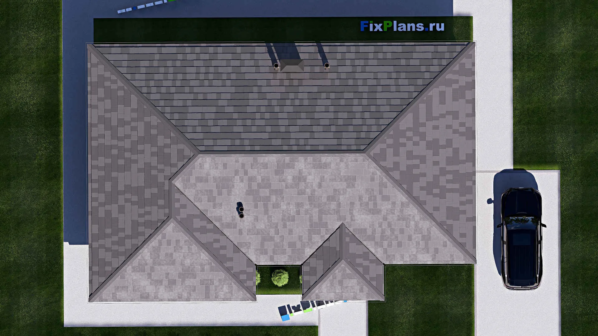 F-19439 - План одноэтажного дома 11 на 18, площадью 140 м² с террасой и 3 спальнями