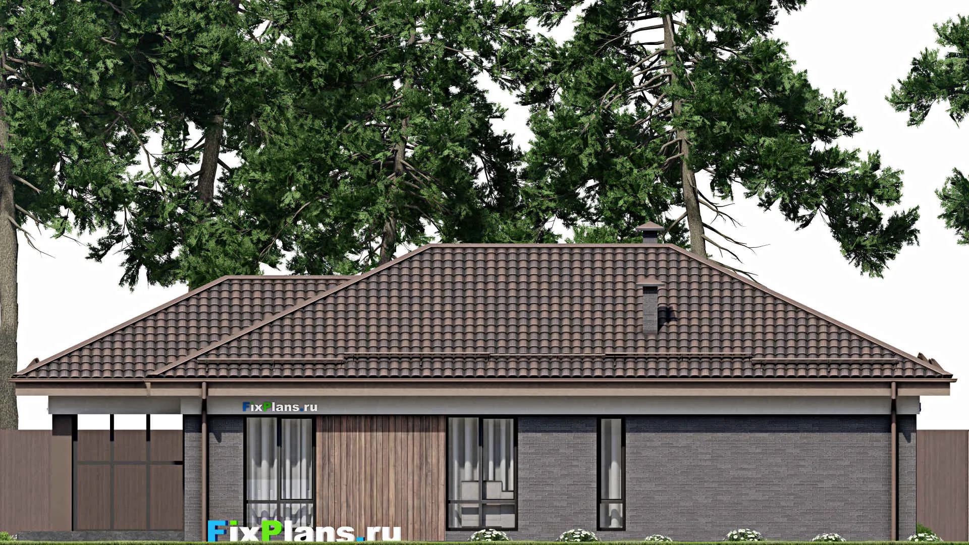 F-8414 - Проект одноэтажного дома 12 на 15, площадью 160 м² с террасой и 4 спальнями