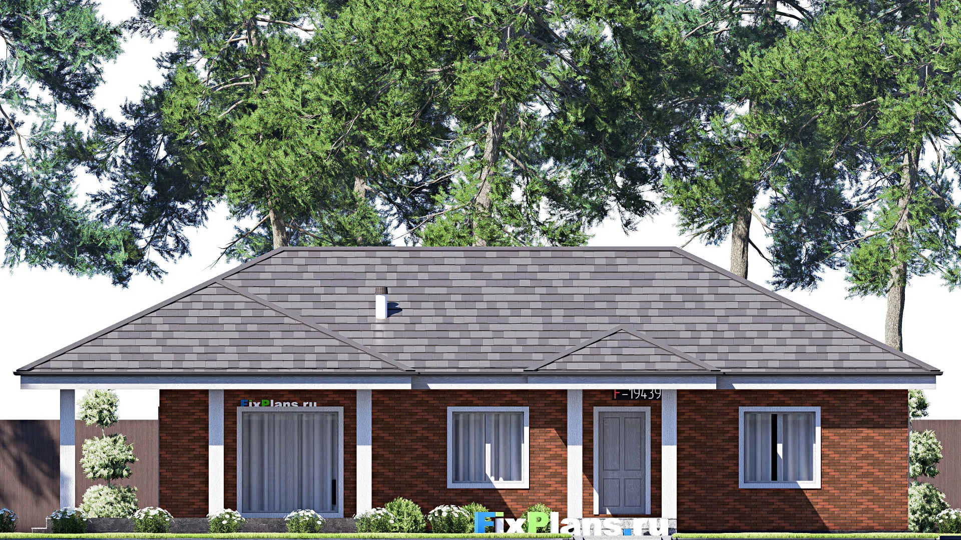 F-19439 - План одноэтажного дома 11 на 18, площадью 140 м² с террасой и 3 спальнями